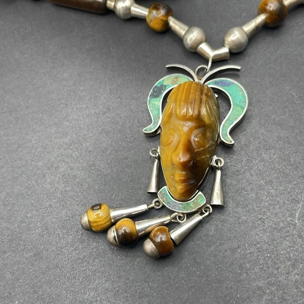 Taxco carved tigers eye necklace A6 🔥 - Picture 3 of 8